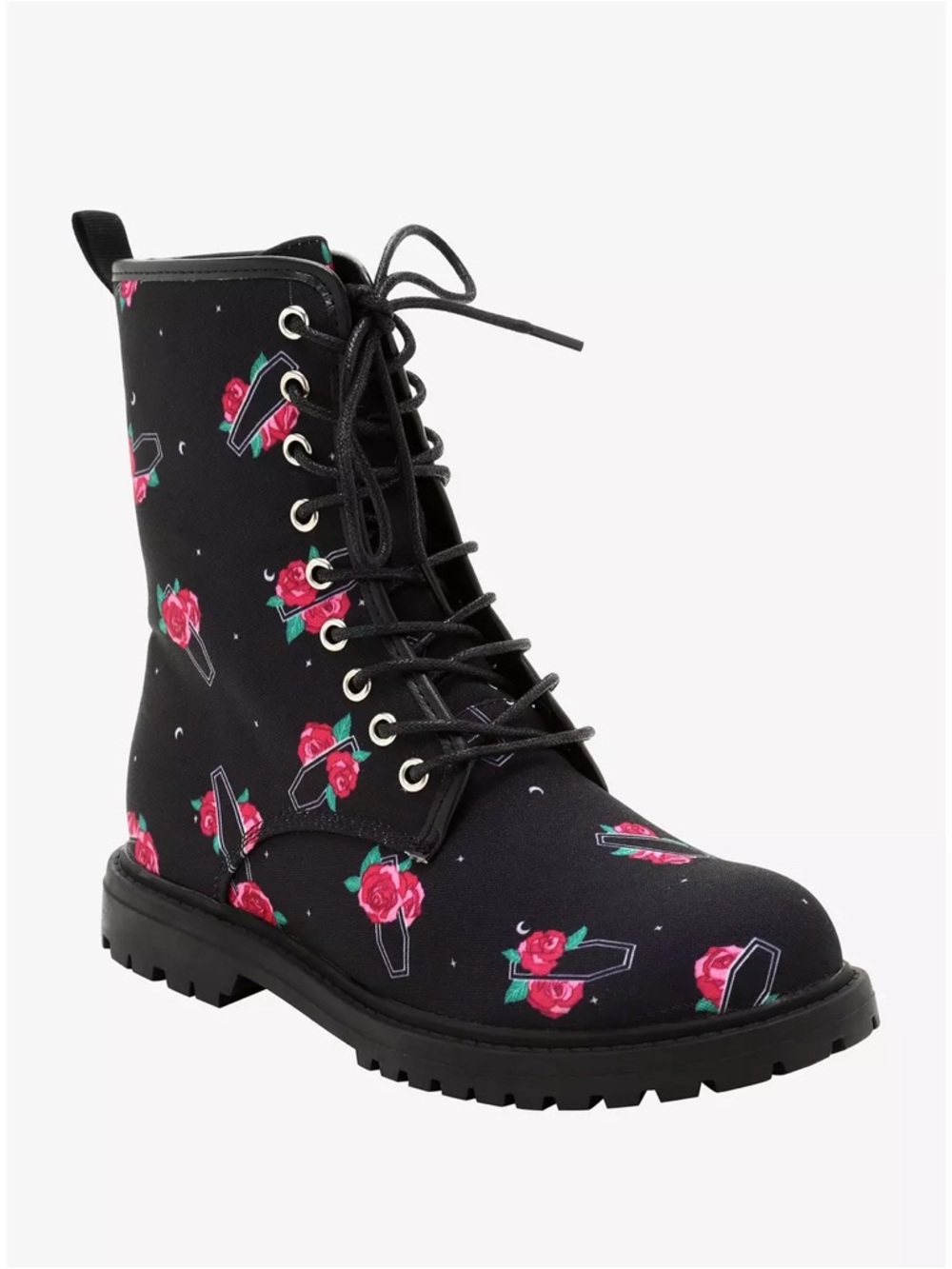 Women's Black coffin Floral Combat Boots